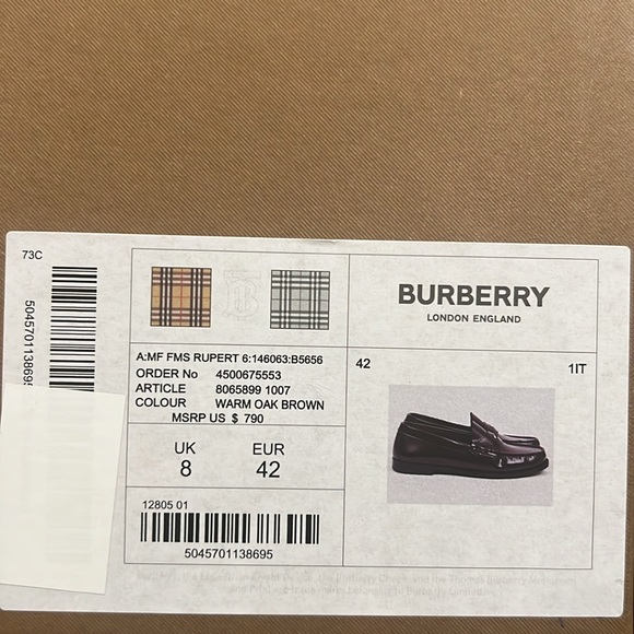 Burberry Brown Coin Loafers in Warm Oak Brown, Size EU42 UK8 US9 New w/Dust Bag - Picture 13 of 16
